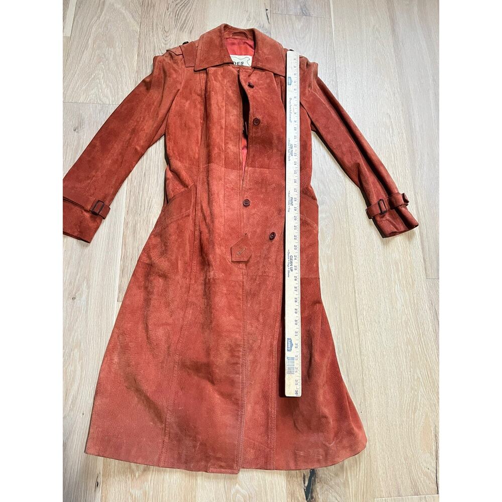1970s Vintage Cognac Suede Leather Duster Coat Sz 10 Made in Brazil Streetwear - Picture 16 of 16